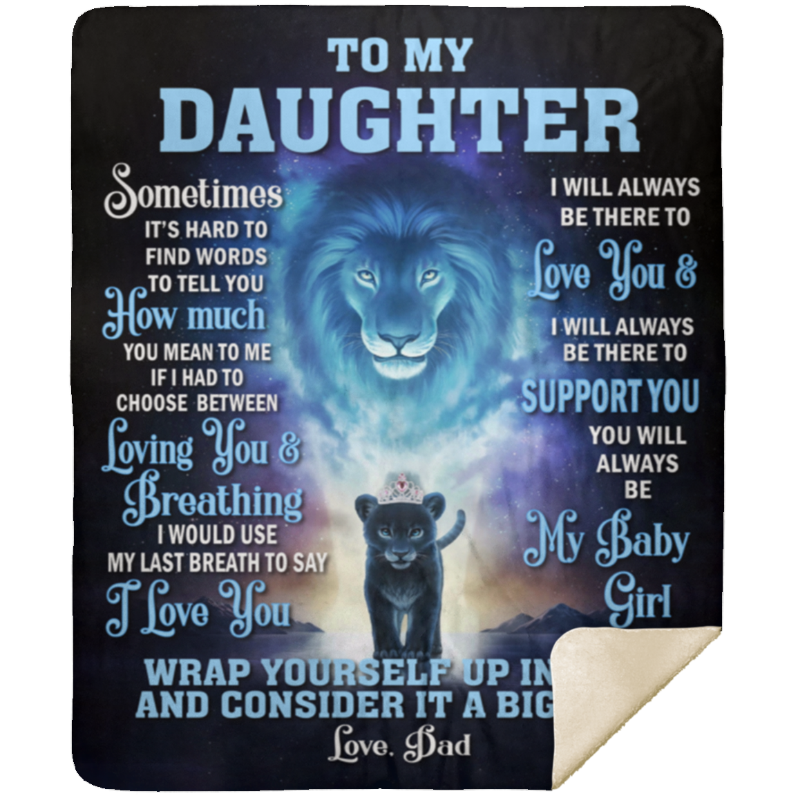 To my Daughter from Dad Lion Blanket | Cozy Fleece Throw or Fluffy Sherpa Blanket 50x60