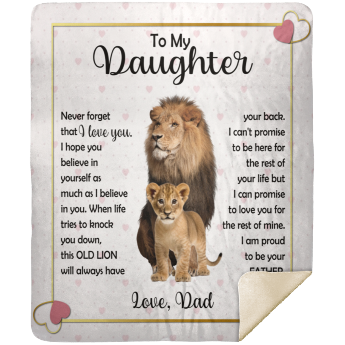 To My Daughter from Dad Lion Heart Soft fleece Throw or Premium Sherpa Blanket 50x60