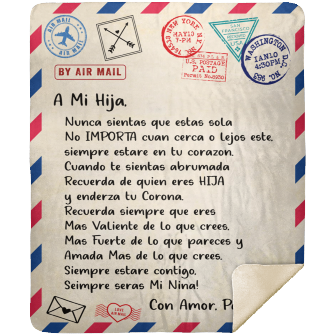 A Mi Hija from Papa Manta carta | Letter blanket | Silky Throw or Fluffy Sherpa Blanket 50x60