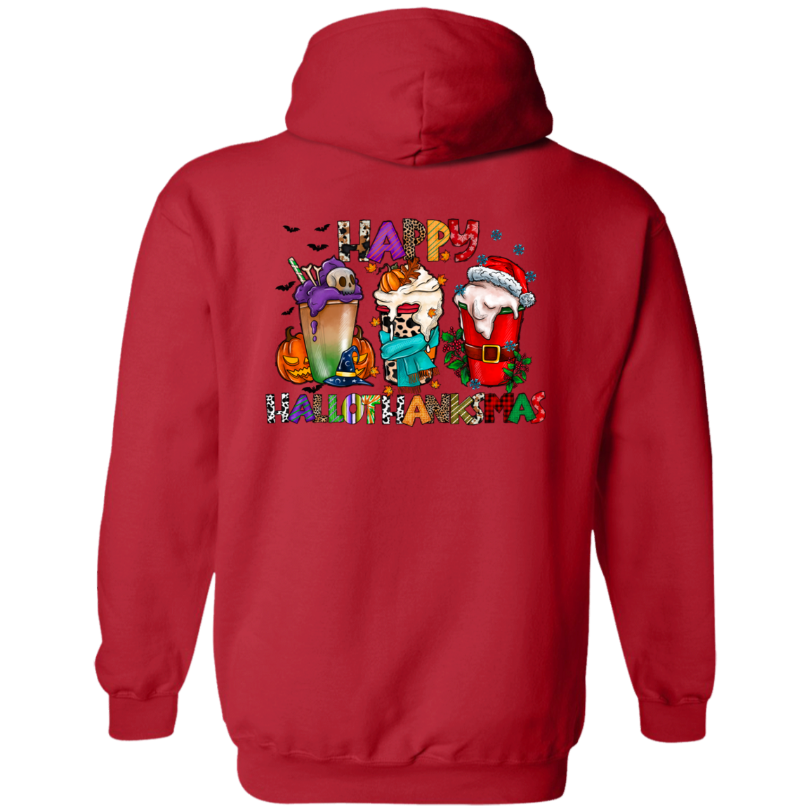 HappyHallothankmas Hoodie | Cover 3 Holidays with One Shirt | Halloween, Thanksgiving, Christmas,