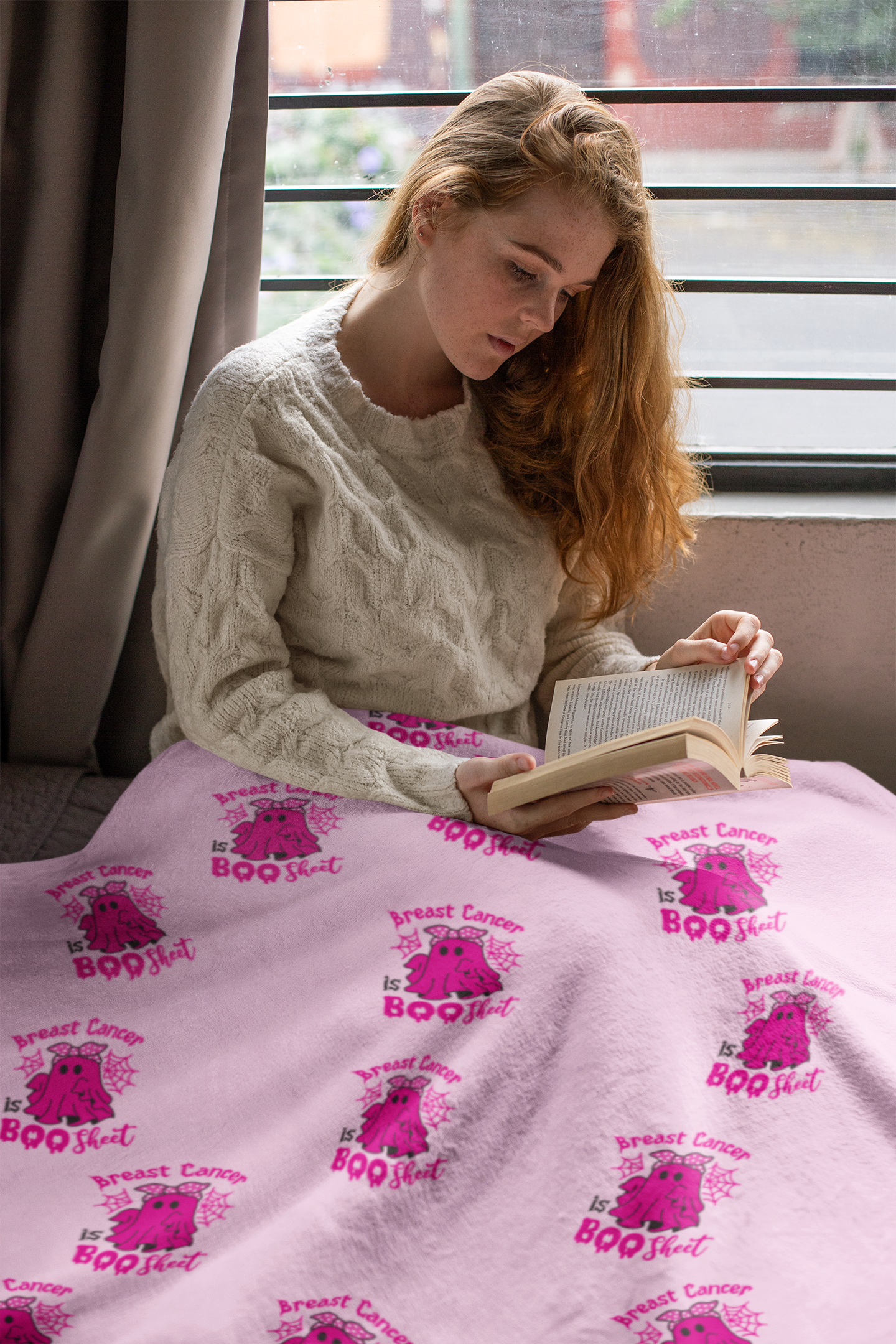 Ghost with a Purpose | Breast Cancer Awareness| Halloween | Premium Sherpa Blanket 50 x 80
