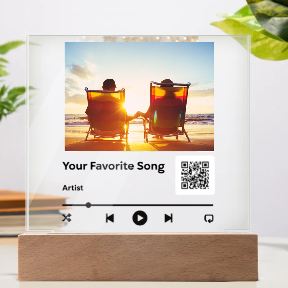 Personalized Photo & Song Acrylic Plaque with Optional LED Base