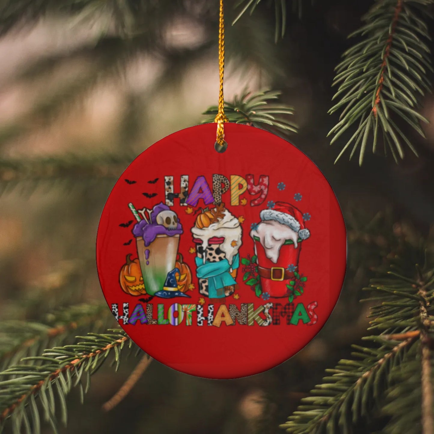 Happy Hallow-Thanks-Mas| Christmas Ornament | Cover 3 Holidays with one funny ornament