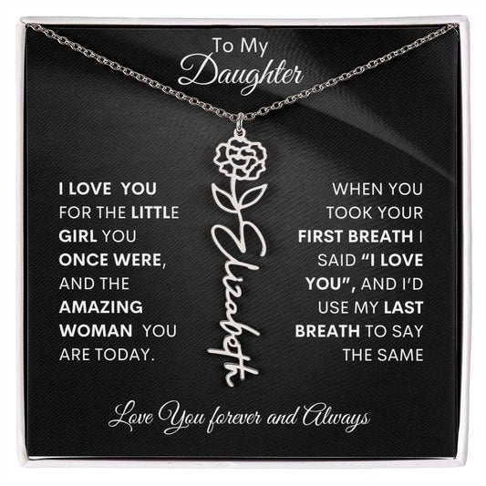 BIRTH MONTH FLOWER PERSONALIZED NAME NECKLACE FOR DAUGHTER