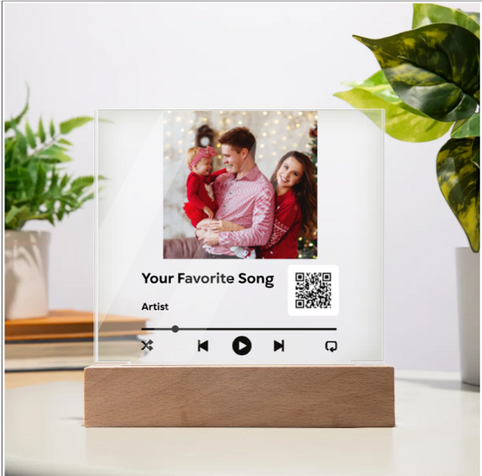 Personalized Photo & Song Acrylic Plaque with Optional LED Base