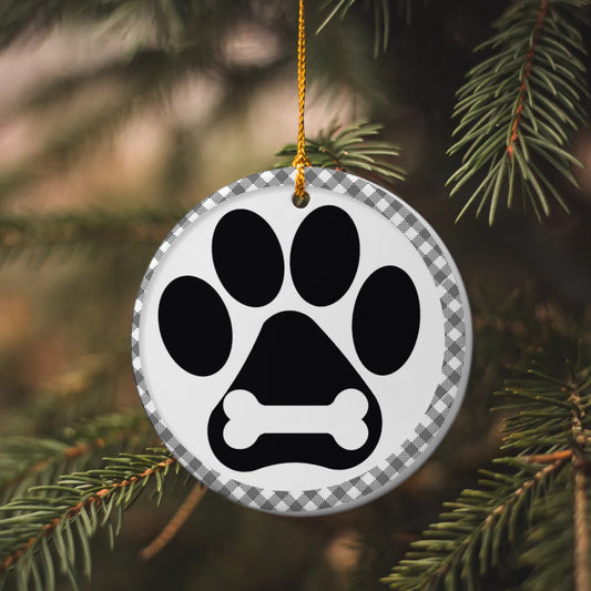Personalized Black Plaid Pet Paw Christmas Ornament