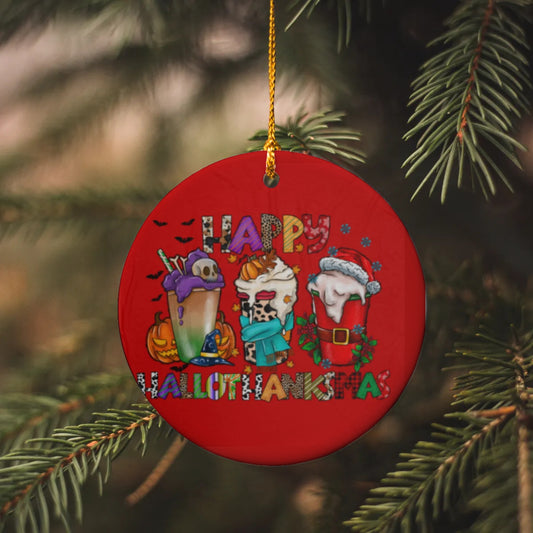 Happy Hallow-Thanks-Mas|  Christmas Ornament | Cover 3 Holidays with one funny ornament