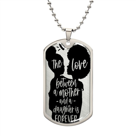 Mother / Daughter  Dog Tag Necklace| Our Love Is Forever| Optional Engraving on Back