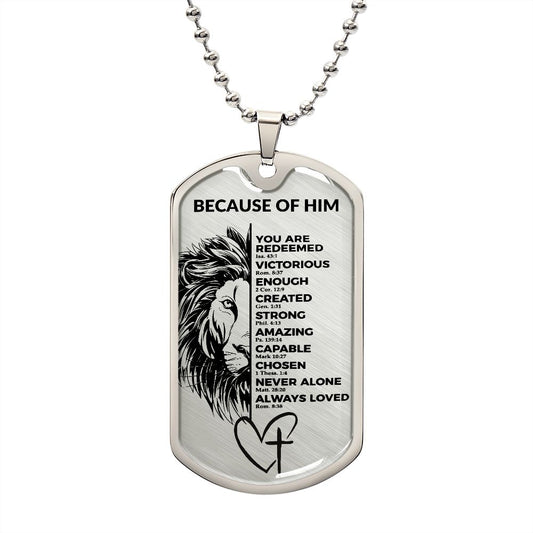 BECAUSE OF HIM DOG TAG | YOU ARE VICTORIOUS