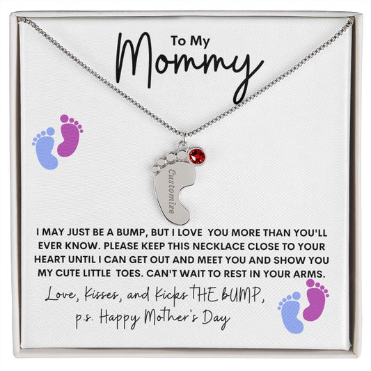 Engraved Baby Foot Necklace with Birthstone | Kisses and Kicks| From the Bump| Customize Add A Foot for Each Child