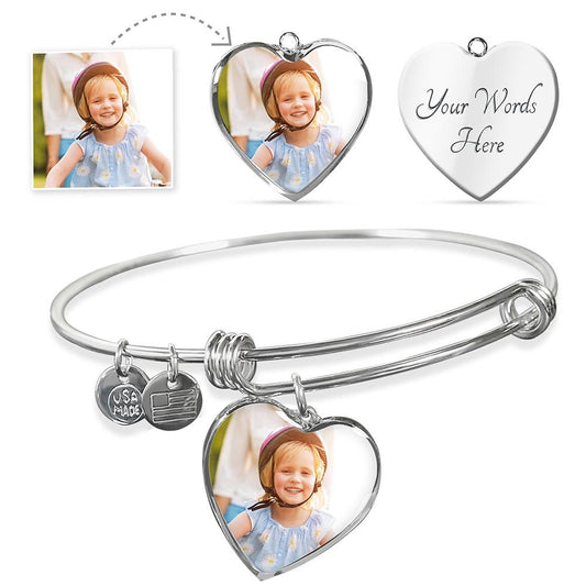 Heart Bracelet | Your Picture | Your Words | Take you Loved One with You Wherever You Go | Keepsake | Adjustable