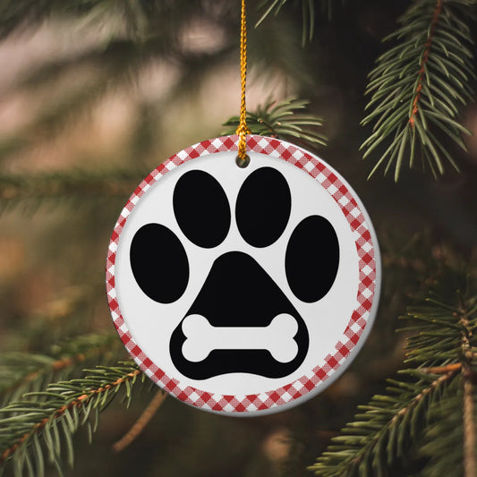 Personalized Red Plaid Pet Paw Christmas Ornament